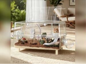 Large Stackable Clear Hamster Cage w/ Wire Top, 2-Tier Plastic/Metal Design